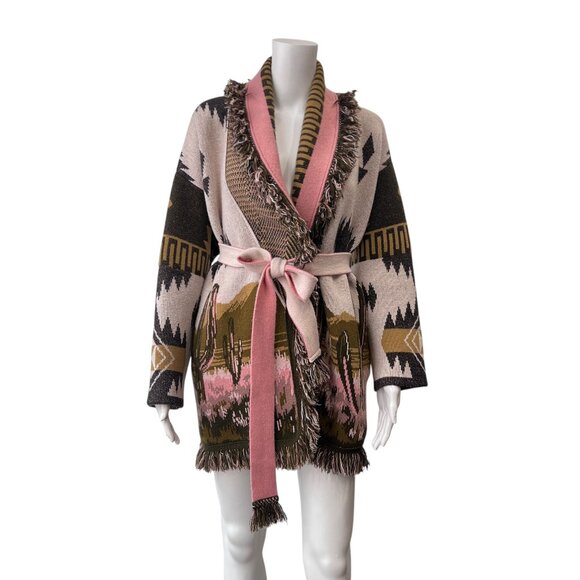 $3590 Alanui Brown Pink Saguaro Lovers Icon Cardigan Belted Sweater size XS - Picture 3 of 10